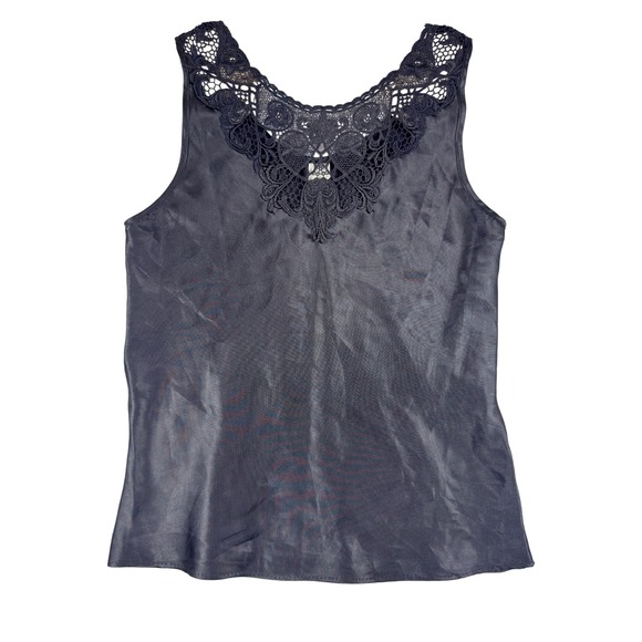 Tops - Vintage Lace Trim Cami Tank Top Womens Medium Black
